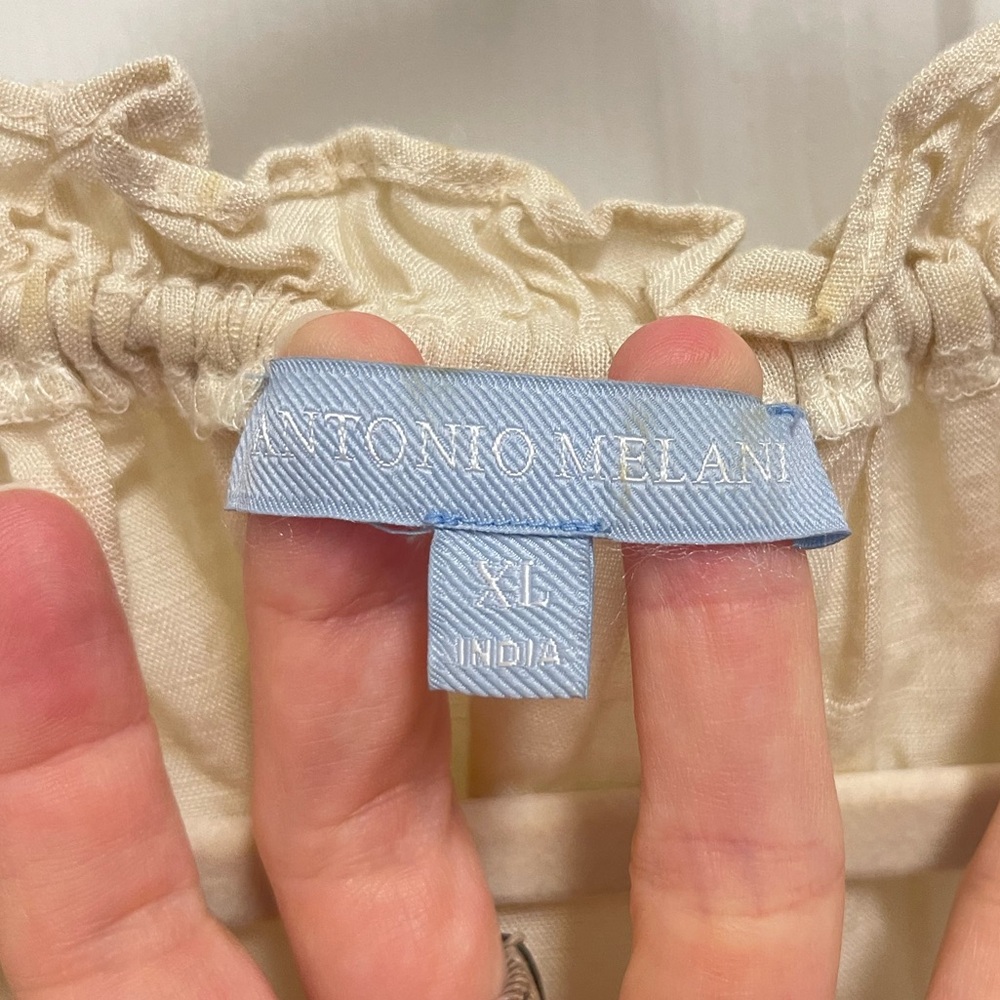 Antonio Melani Cream Split Neck Button Front Blou… - image 5